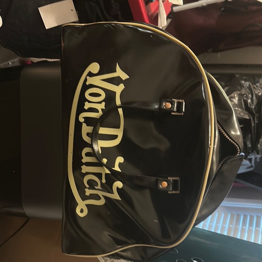 Von Dutch Black and Cream Duffel Bag